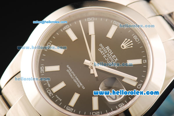 Rolex Datejust Oyster Perpetual Automatic Movement Full Steel with Black Dial and White Stick Markers - Click Image to Close